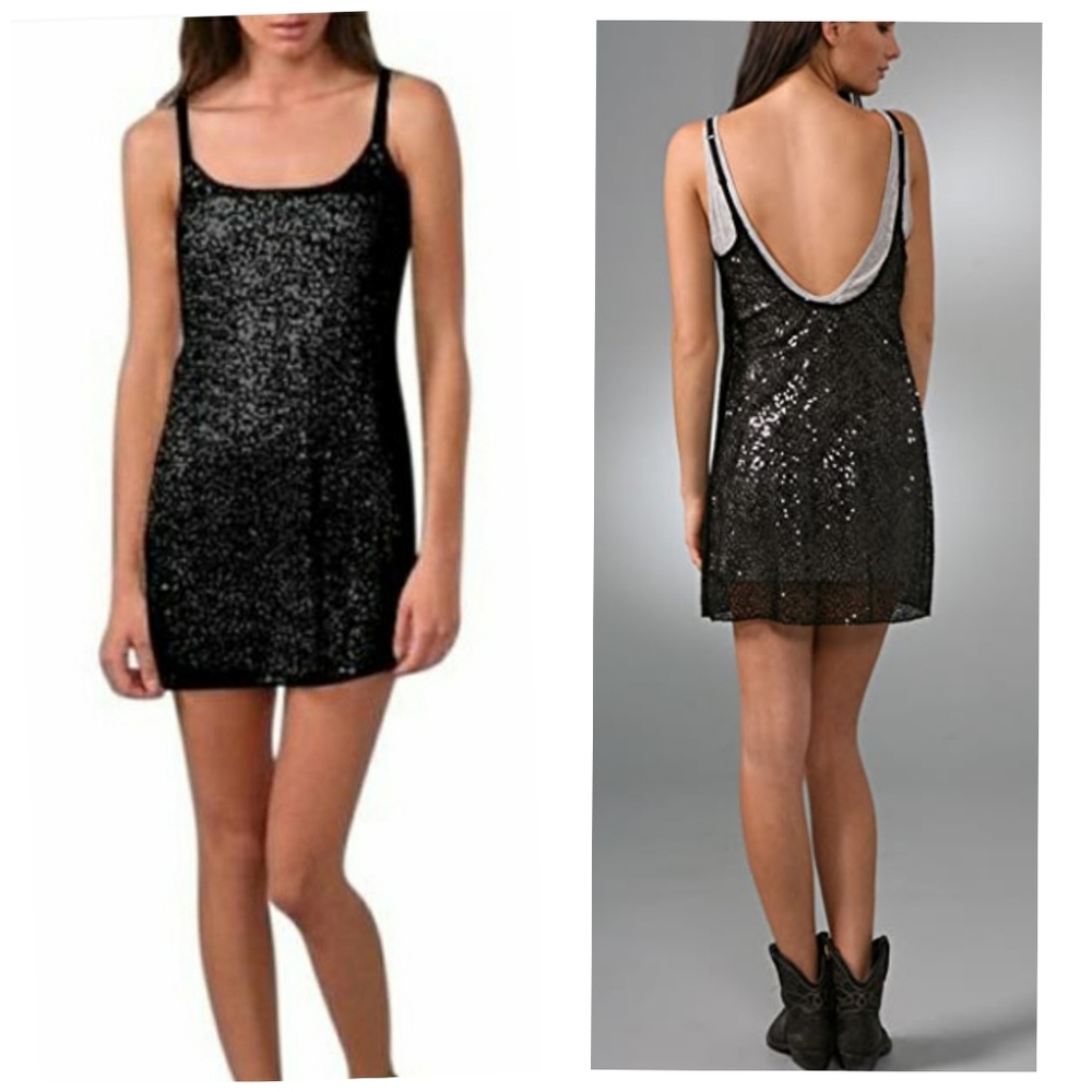 {Free People} Black Sequins Sheer Slip